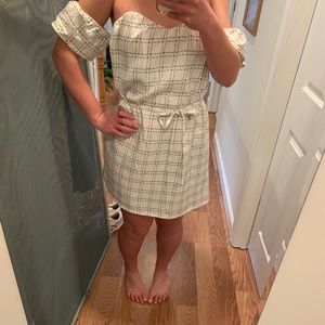 Francesca’s White and Black Off the Shoulder Dress